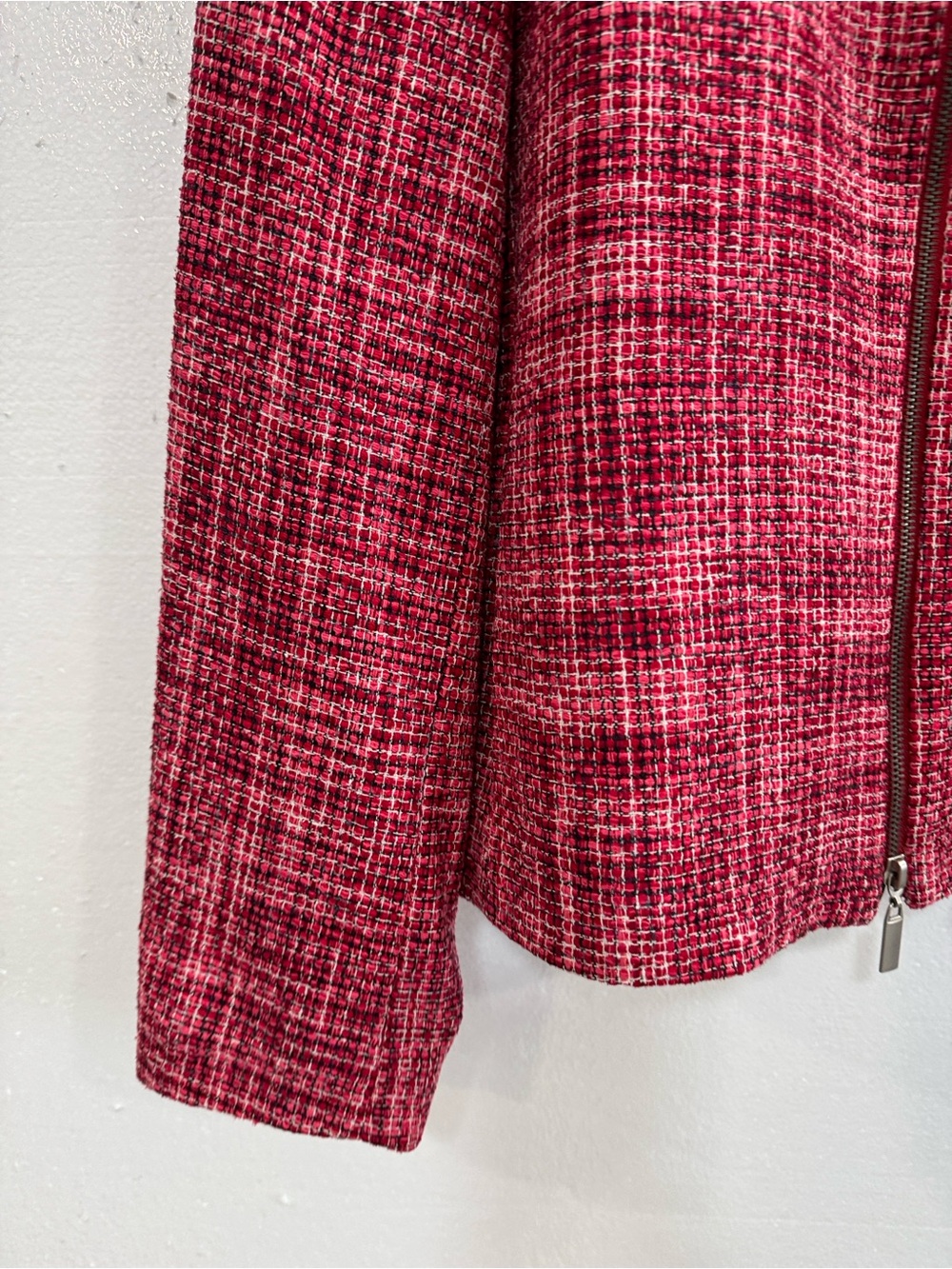 Austin Reed Petite 100% Silk Tweed Zip Jacket Red Pink Textured Blazer 10P - Picture 6 of 14
